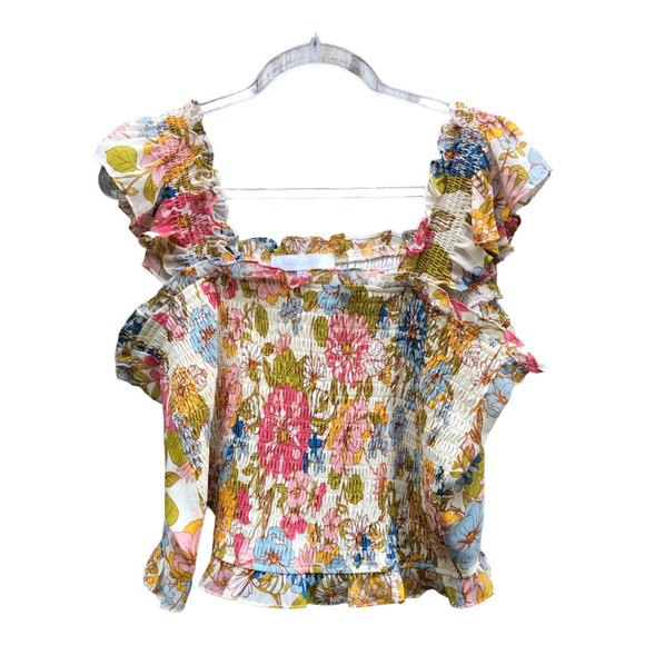 Sugarlips Tops - Sugarlips Smocked Pastel Floral Cropped Sleeveless Top